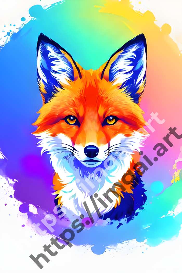  Принт fox (дикие животные)  в стиле Splash art. №1
