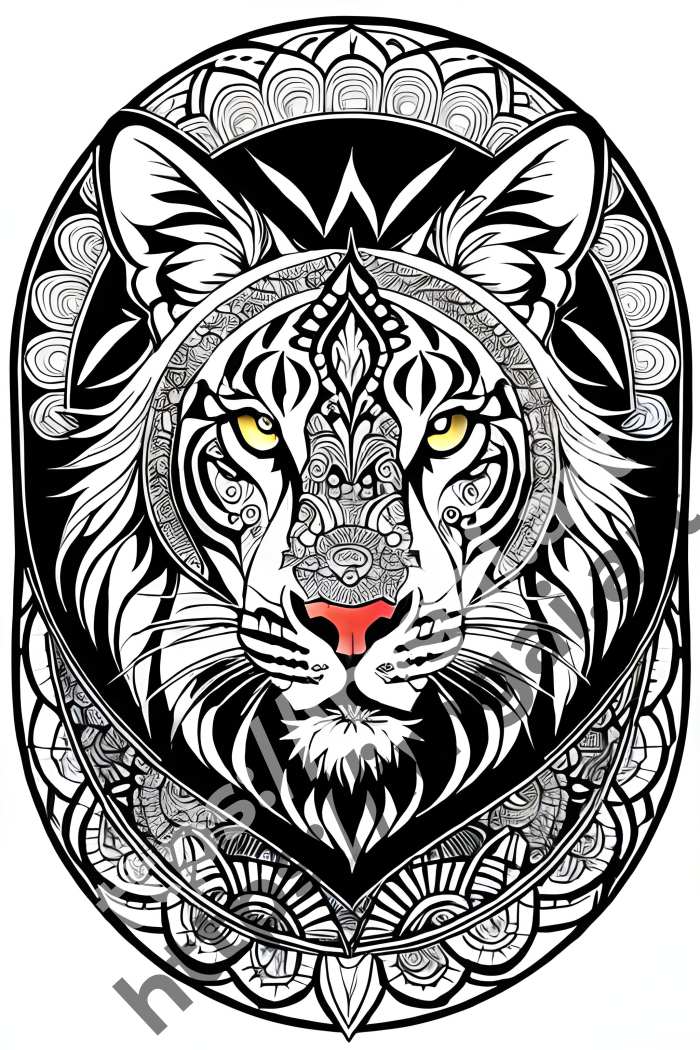  Раскраска lion (дикие кошки)  в стиле Mandala. №1000