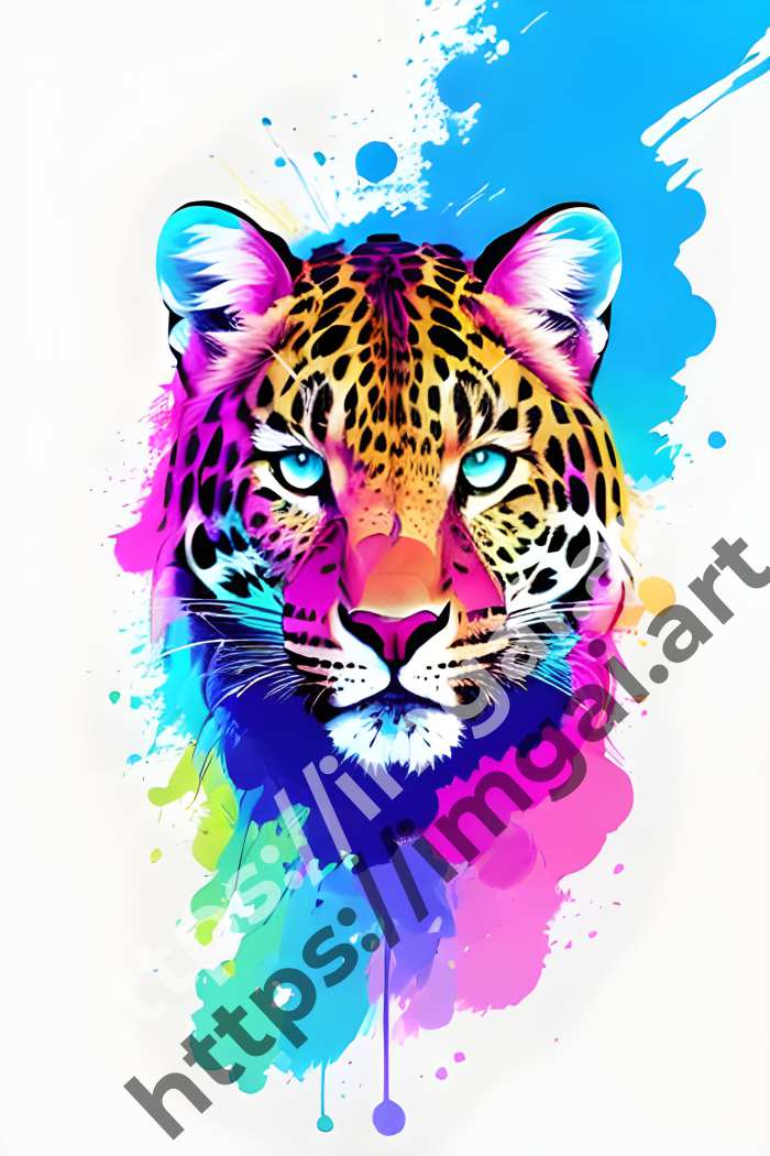  Принт leopard (дикие кошки)  в стиле Splash art. №1002