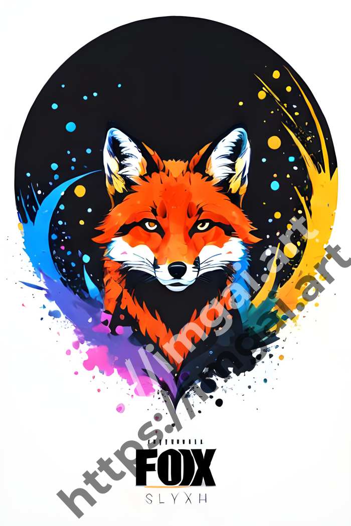  Постер fox (дикие животные)  в стиле Splash art. №1004