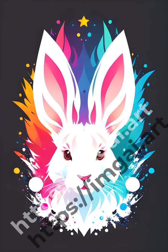  Принт rabbit (домашние животные)  в стиле Splash art. №1006