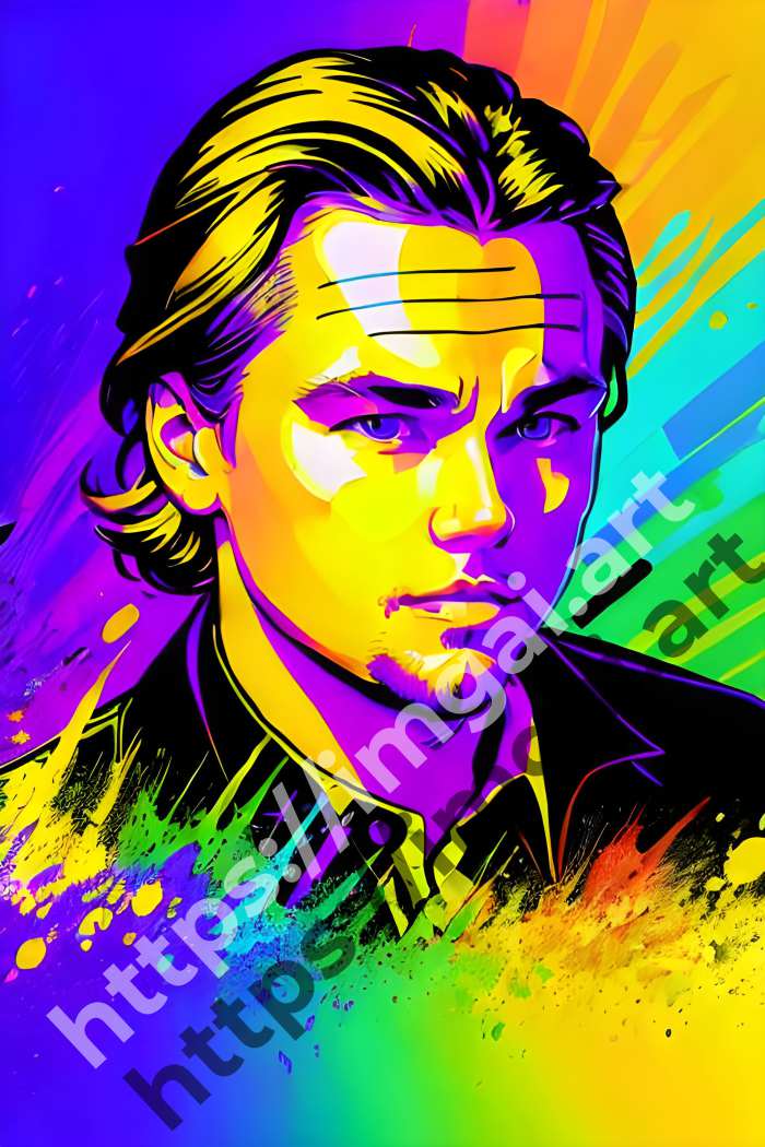  Постер Leonardo DiCaprio (актеры)  в стиле Клипарт, Неоновые цвета. №1007