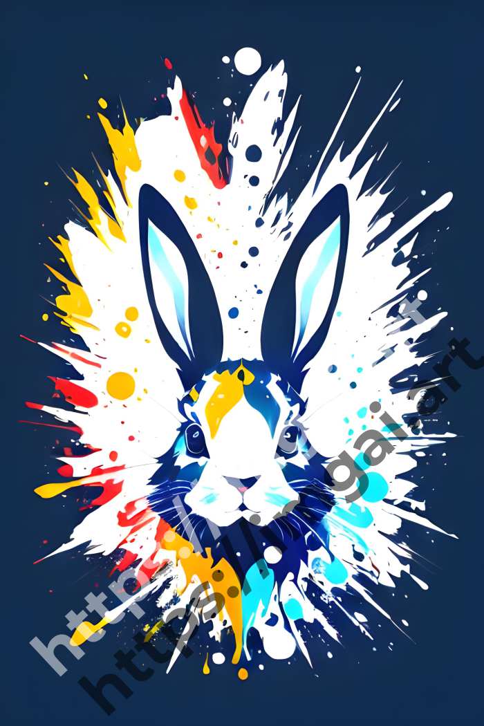  Принт rabbit (домашние животные)  в стиле Splash art. №1024
