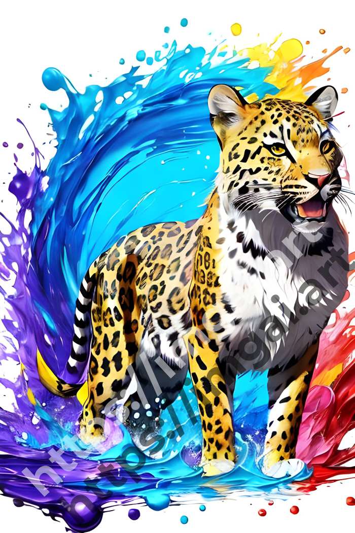  Постер leopard (дикие кошки)  в стиле Splash art. №1026