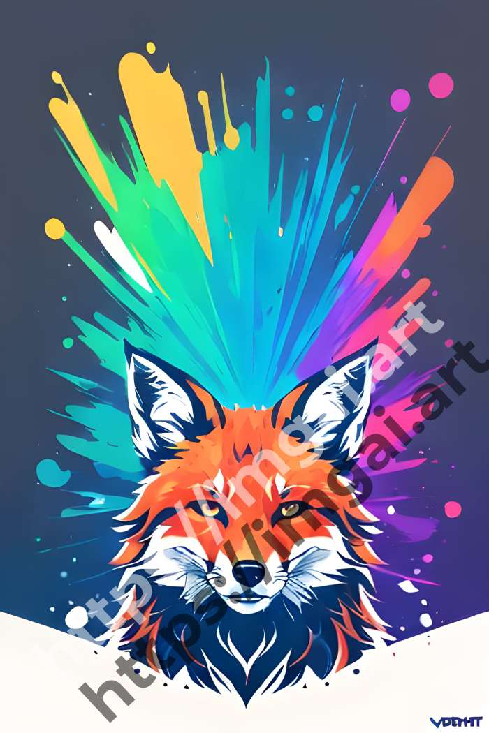  Принт fox (дикие животные)  в стиле Splash art. №1033
