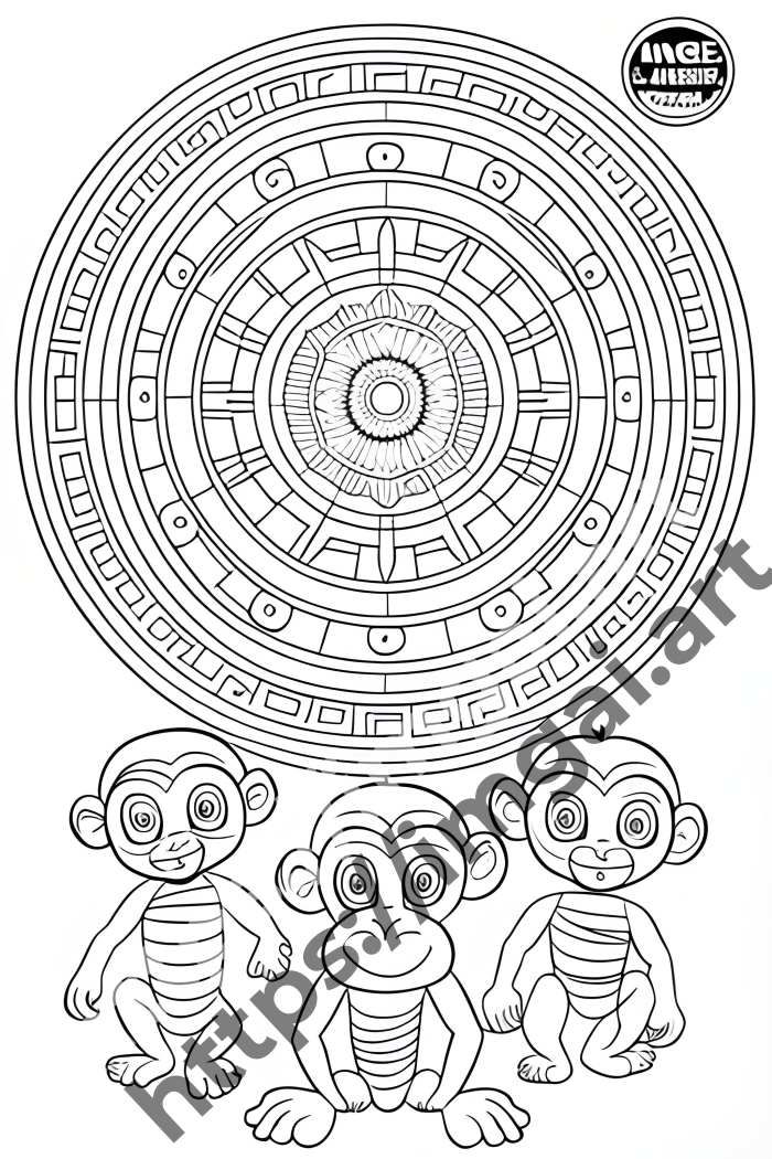  Раскраска monkey (дикие животные)  в стиле Mandala. №1036