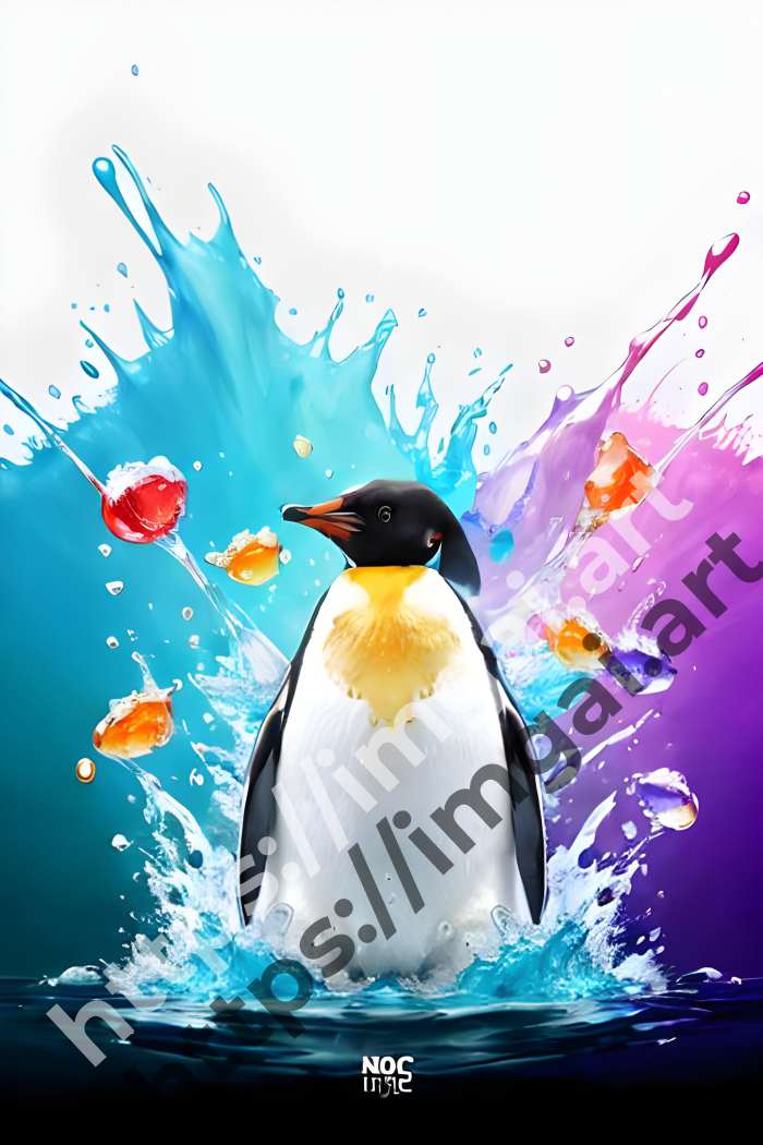  Постер penguin (птицы)  в стиле Акварель, Splash art. №1039