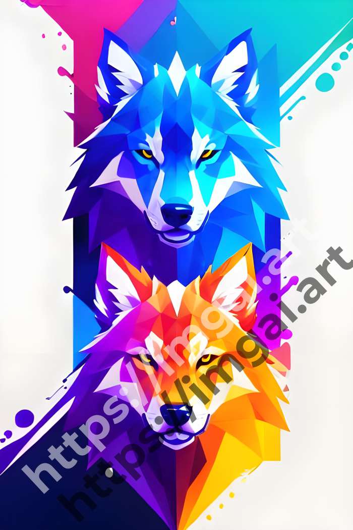  Принт wolf (дикие животные)  в стиле Low-poly, Splash art. №1048