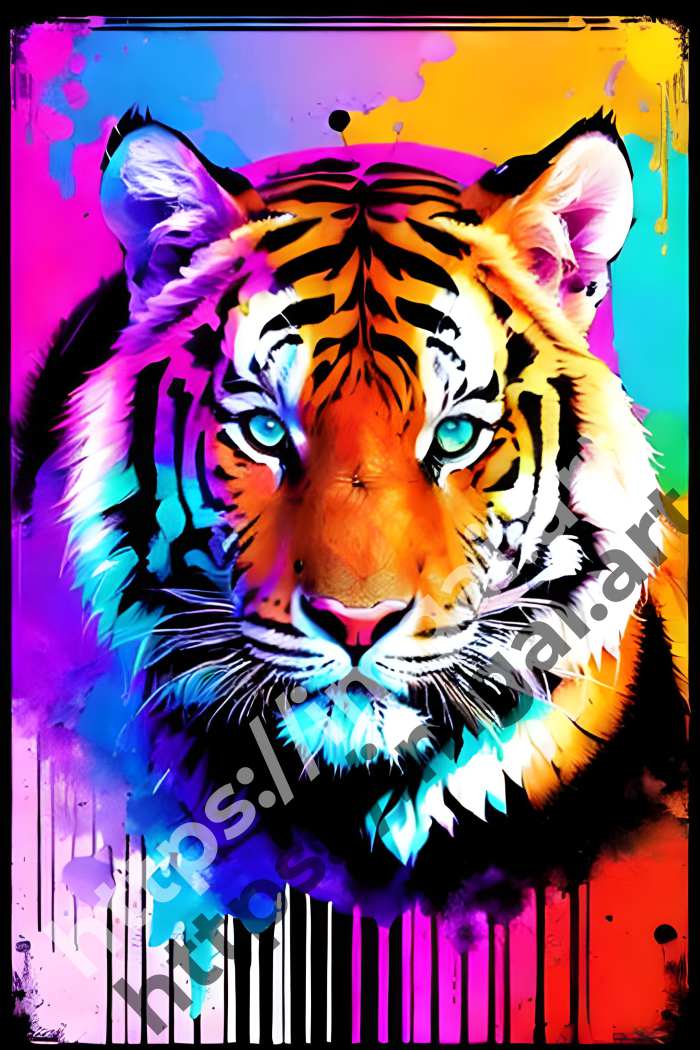  Постер tiger (дикие кошки)  в стиле Splash art. №1050