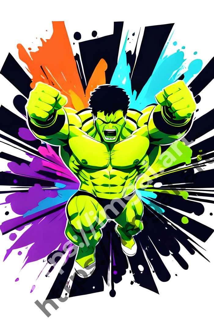  Принт Hulk (герои)  в стиле Splash art, Граффити. №1058
