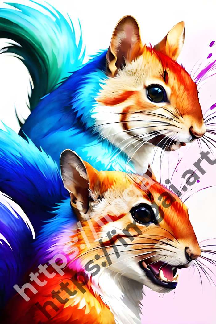  Постер squirrel (дикие животные)  в стиле Акварель, Splash art. №1066