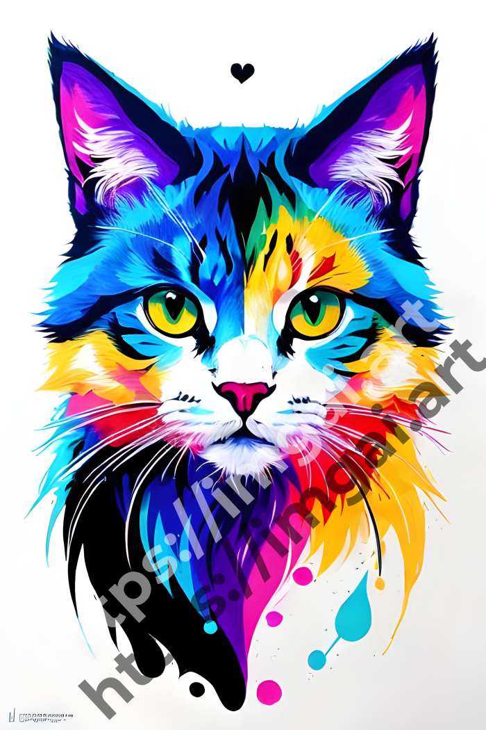  Принт cat (домашние животные)  в стиле Splash art, Граффити. №1070
