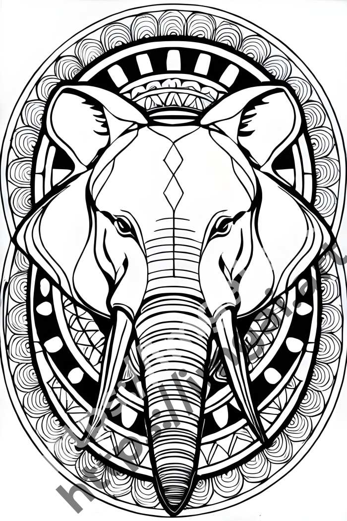  Раскраска elephant (дикие животные)  в стиле Mandala. №1080