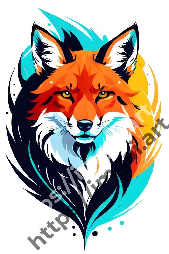  Принт fox (дикие животные)  в стиле Splash art. №1095
