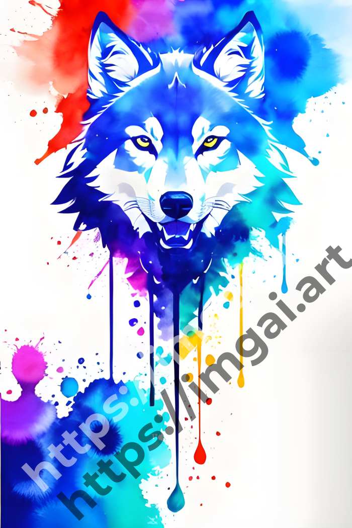  Принт wolf (дикие животные)  в стиле Акварель, Splash art. №1100