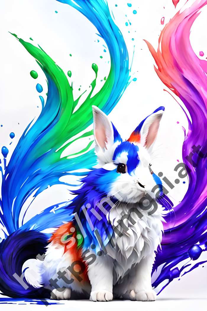  Постер rabbit (домашние животные)  в стиле Акварель, Splash art. №1153