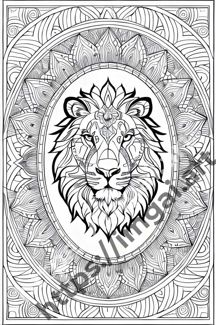  Раскраска lion (дикие кошки)  в стиле Mandala. №1156