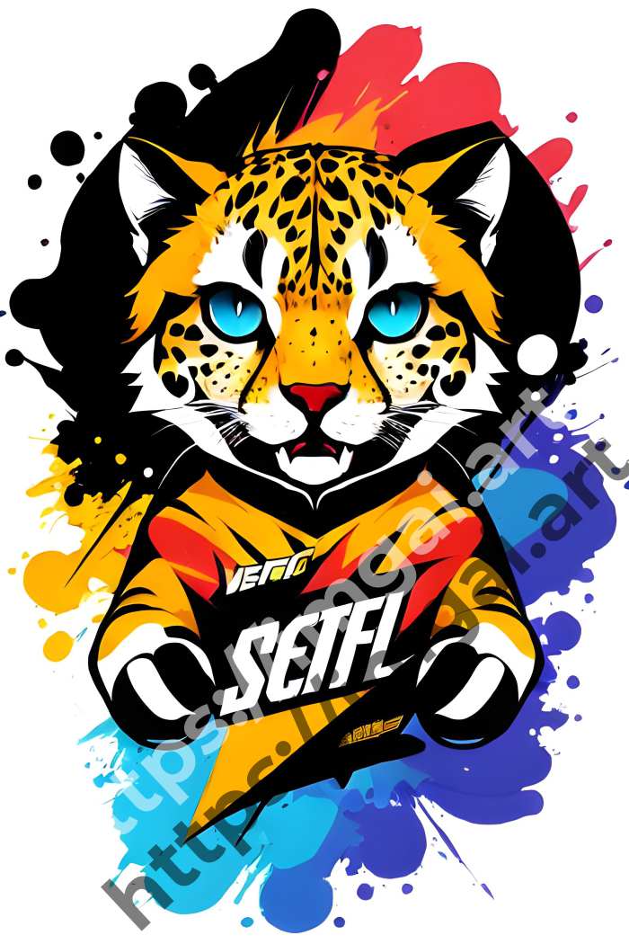  Принт cheetah (дикие кошки)  в стиле Splash art, Граффити. №1175