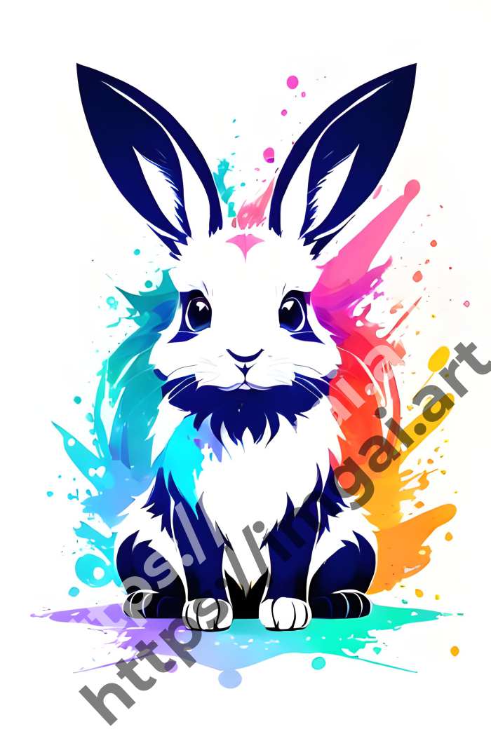  Принт rabbit (домашние животные)  в стиле Splash art. №1182