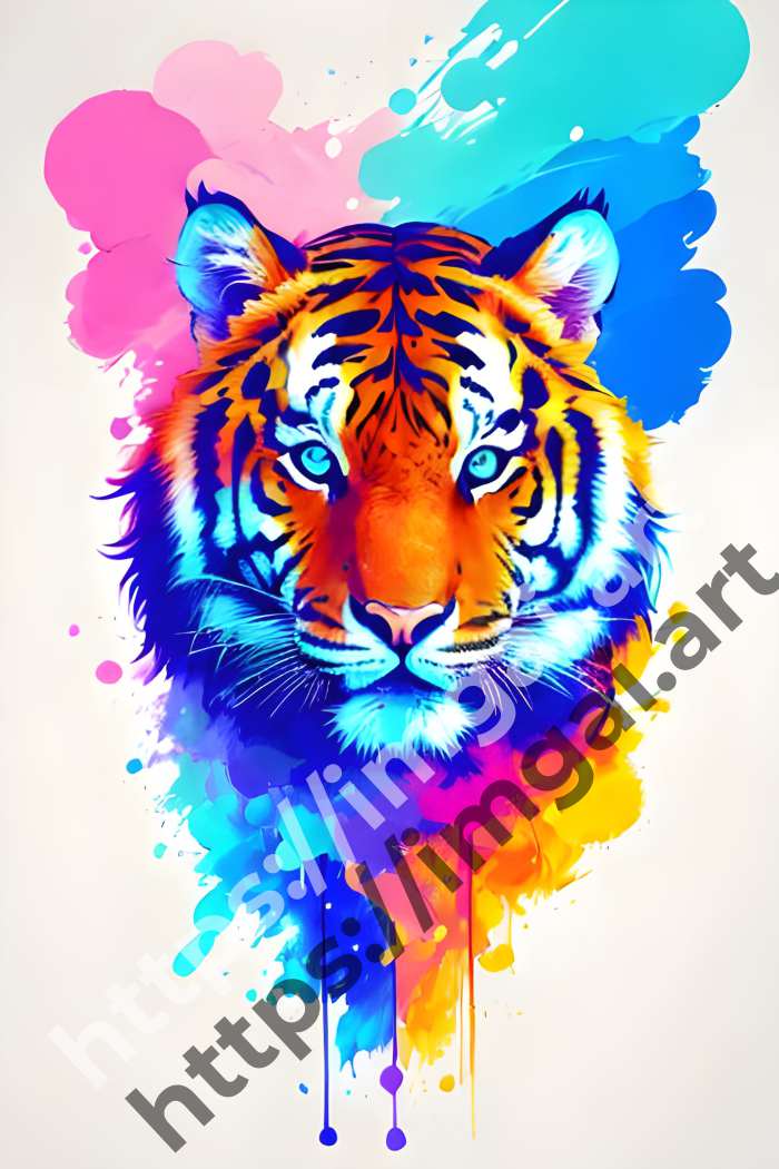  Принт tiger (дикие кошки)  в стиле Splash art. №1190