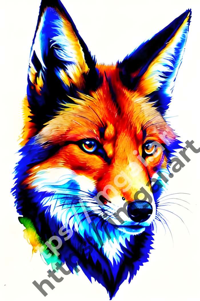  Постер fox (дикие животные)  в стиле Акварель. №1204