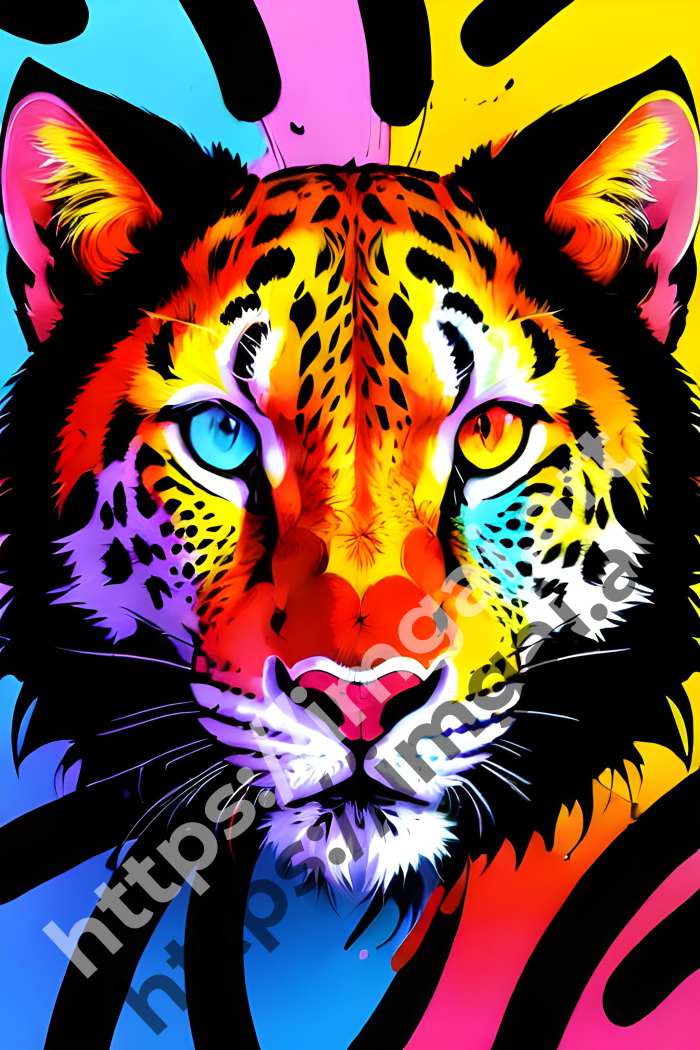  Постер cheetah (дикие кошки)  в стиле Splash art, Неоновые цвета. №1215