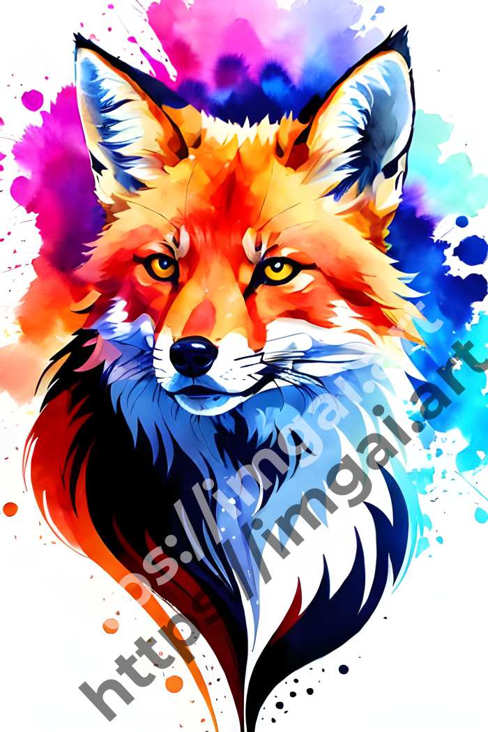  Принт fox (дикие животные)  в стиле Акварель, Splash art. №1229