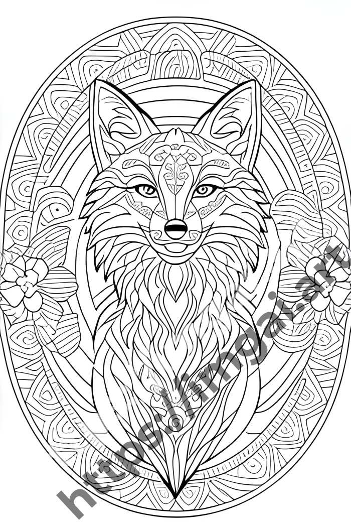  Раскраска fox (дикие животные)  в стиле Mandala. №1250