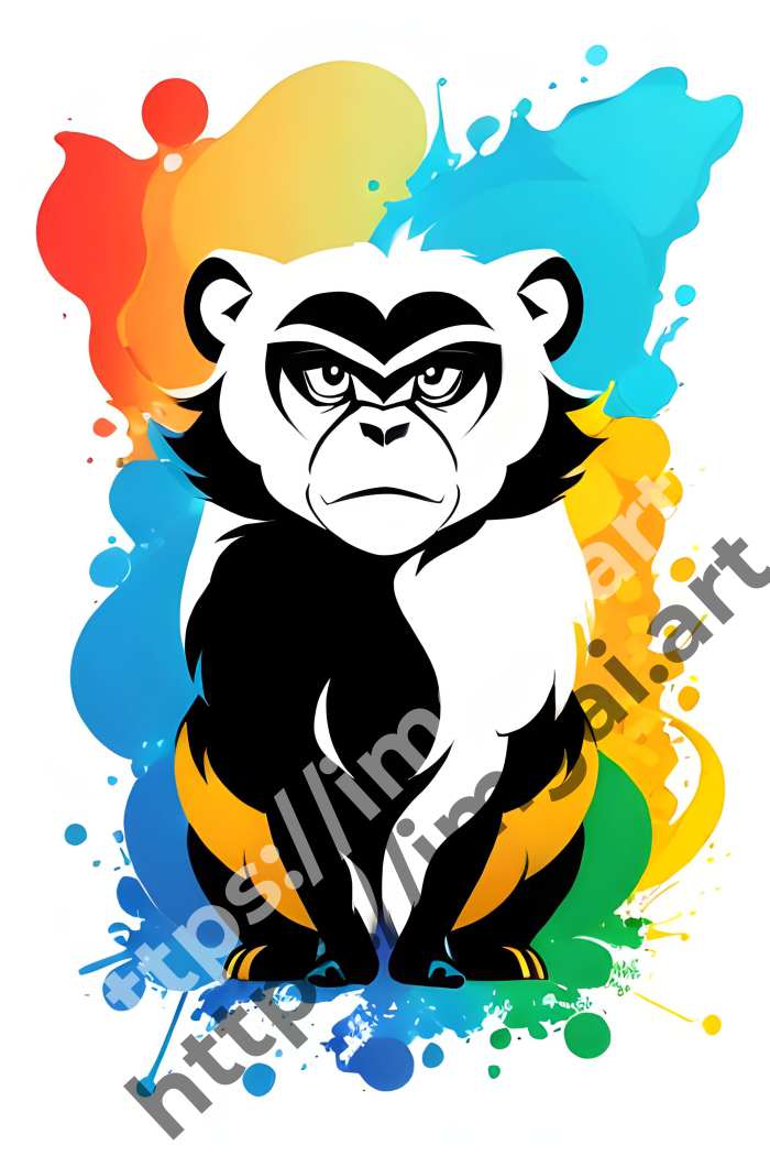  Принт monkey (дикие животные)  в стиле Splash art. №1252