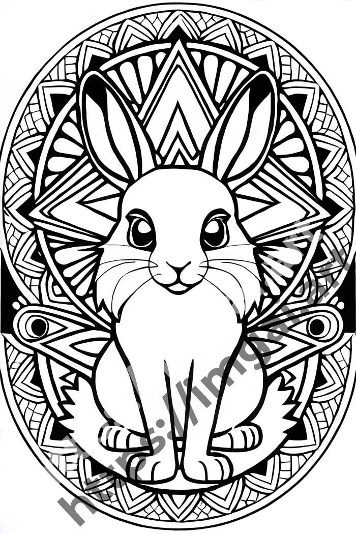  Раскраска rabbit (домашние животные)  в стиле Mandala. №1255