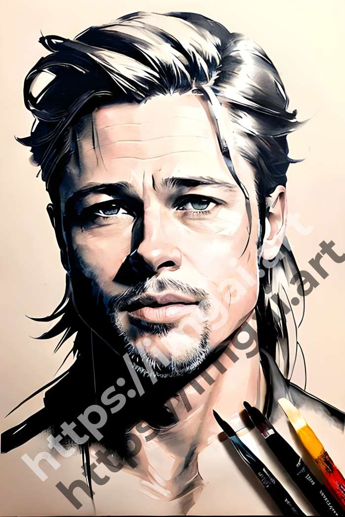  Постер Brad Pitt (актеры)  в стиле Splash art, Набросок. №1297