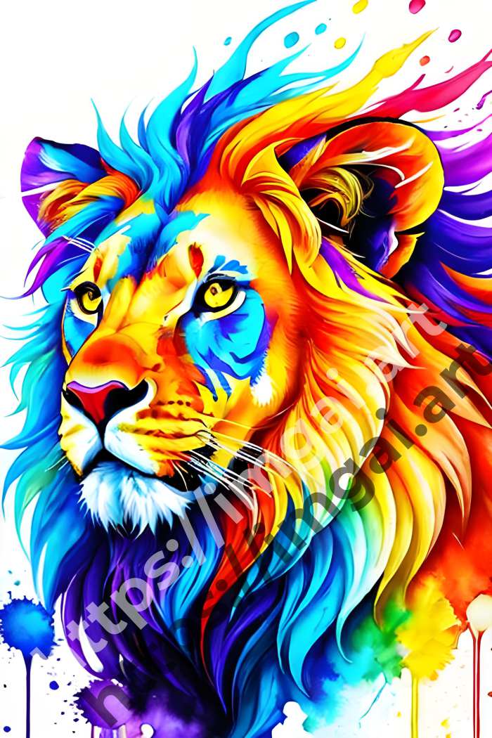  Постер lion (дикие кошки)  в стиле Акварель, Splash art. №130