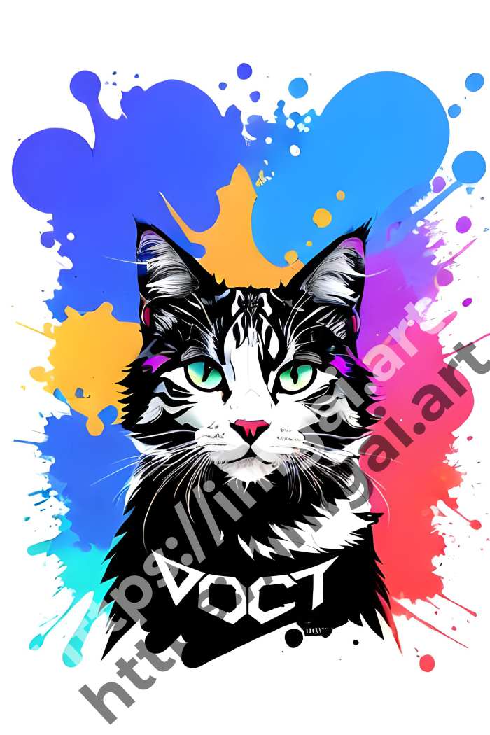  Принт cat (домашние животные)  в стиле Splash art, Граффити. №1307
