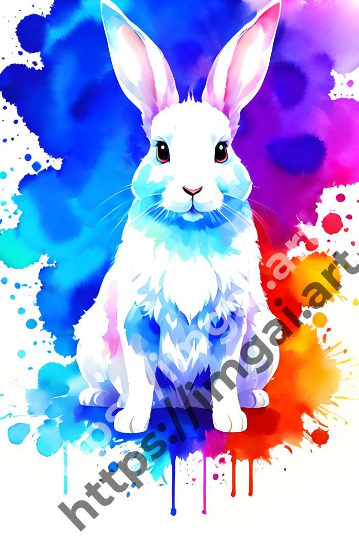  Принт rabbit (домашние животные)  в стиле Акварель, Splash art. №1341