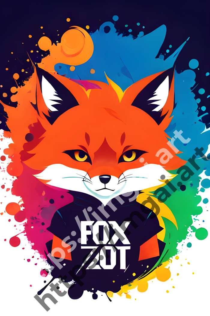  Принт fox (дикие животные)  в стиле Splash art, Граффити. №1356