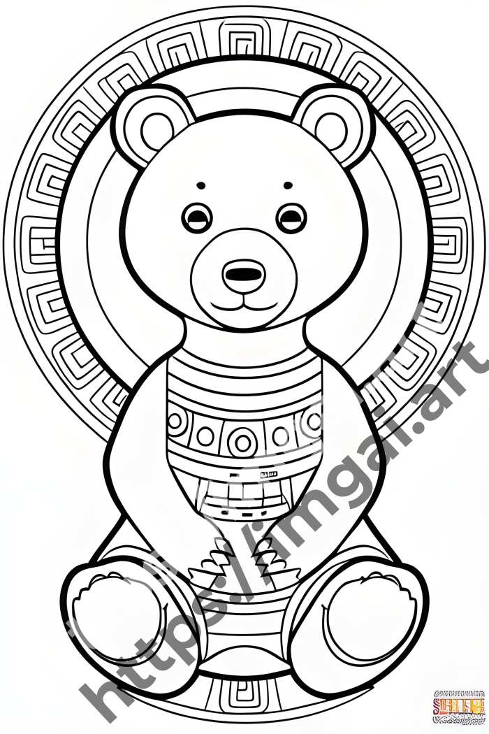 Раскраска bear (дикие животные)  в стиле Mandala. №1366