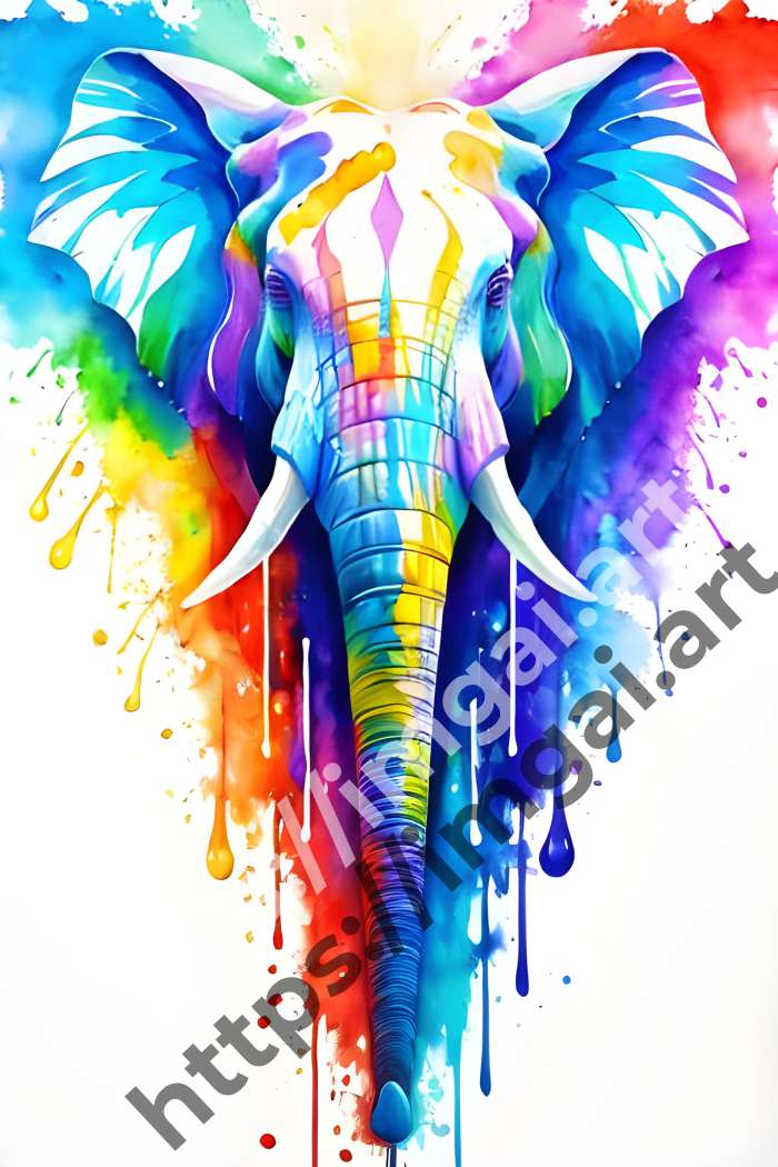  Постер elephant (дикие животные)  в стиле Акварель, Splash art. №1367
