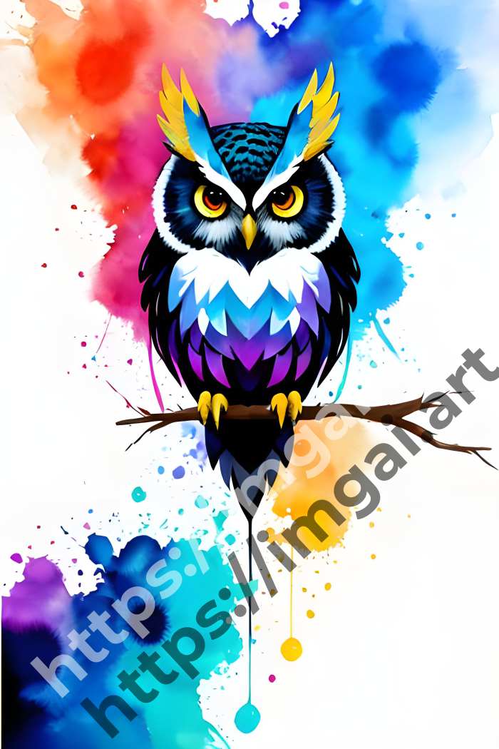  Принт owl (птицы)  в стиле Акварель, Splash art. №1385