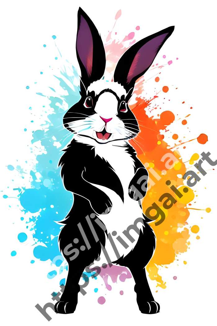  Принт rabbit (домашние животные)  в стиле Splash art. №1391