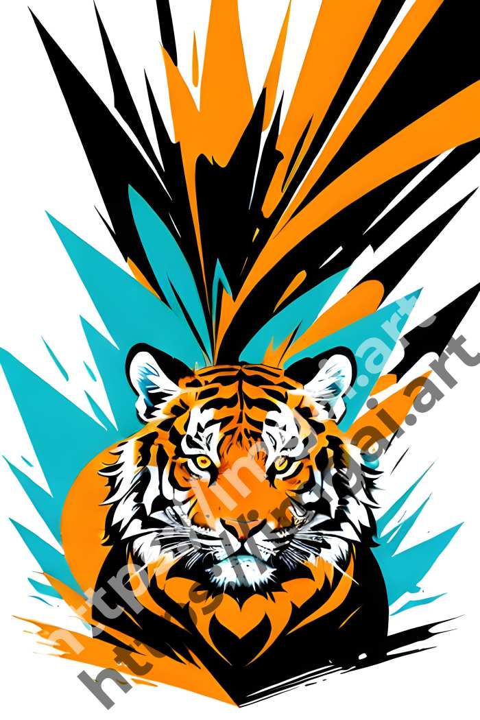  Принт tiger (дикие кошки)  в стиле Splash art, Граффити. №1398