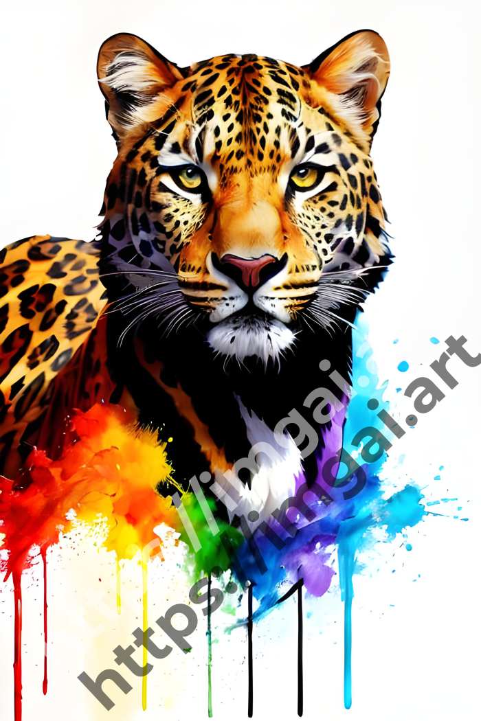  Постер leopard (дикие кошки)  в стиле Акварель, Splash art. №1404