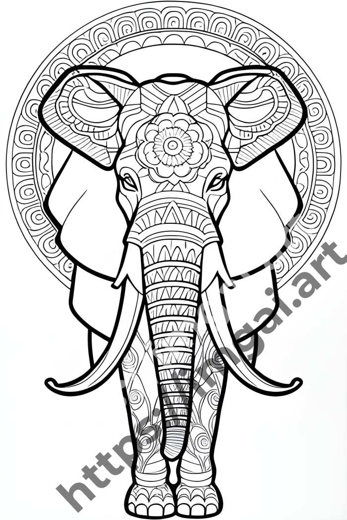  Раскраска elephant (дикие животные)  в стиле Mandala. №1470