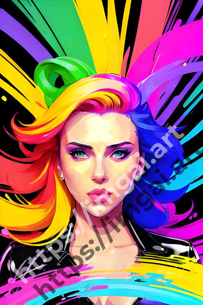  Постер Scarlett Johansson (актеры)  в стиле Splash art, Неоновые цвета. №1481