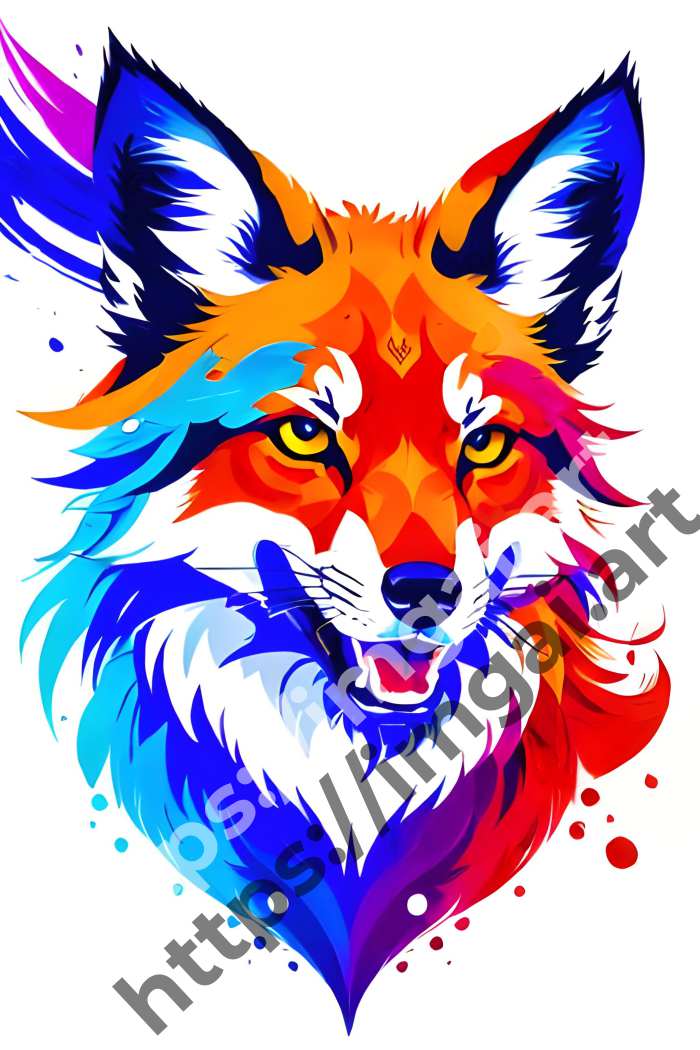  Принт fox (дикие животные)  в стиле Splash art. №1485