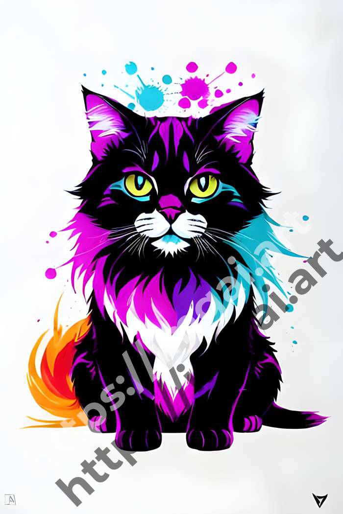  Принт cat (домашние животные)  в стиле Splash art, Граффити. №1496