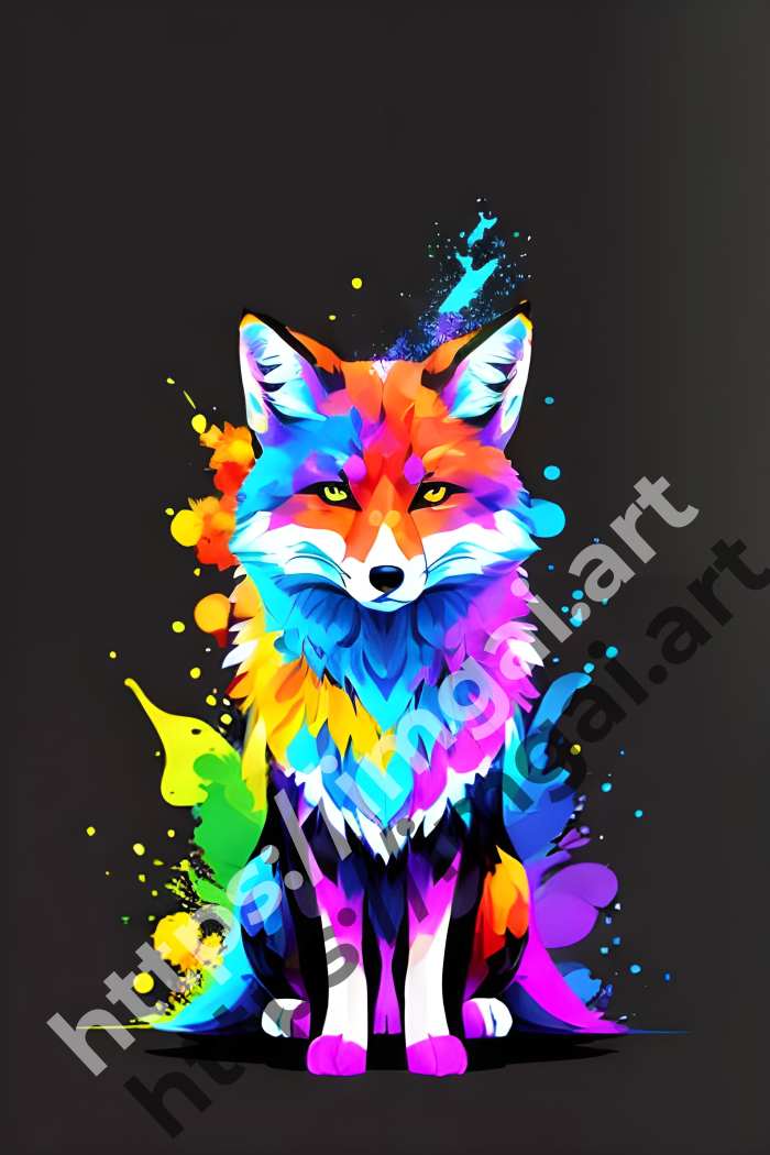  Постер fox (дикие животные)  в стиле Splash art. №1536
