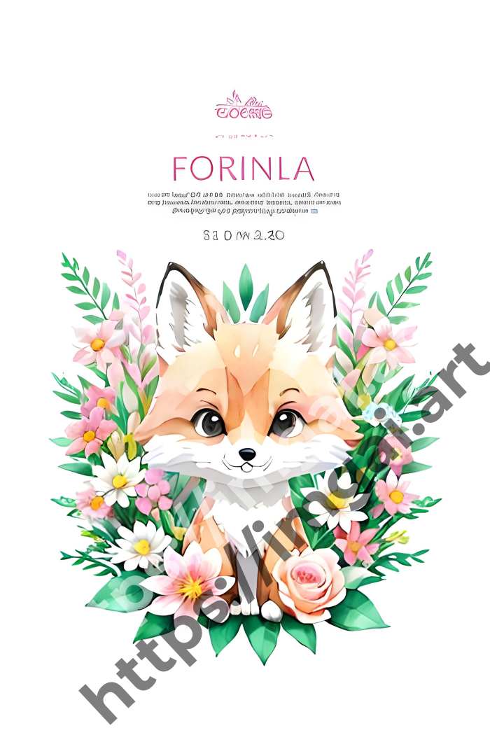  Принт fox (дикие животные)  в стиле Акварель. №1565