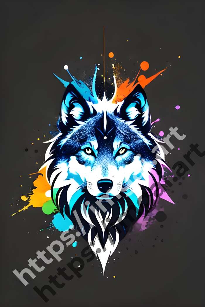  Постер wolf (дикие животные)  в стиле Splash art. №1577