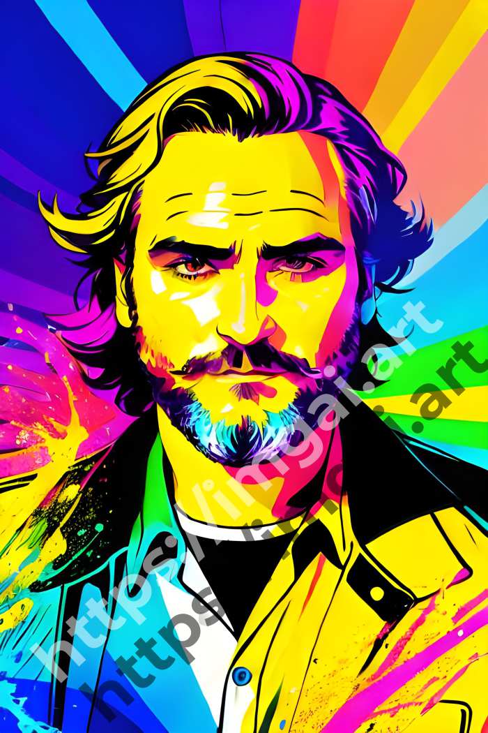  Постер Joaquin Phoenix (актеры)  в стиле Клипарт, Неоновые цвета. №160