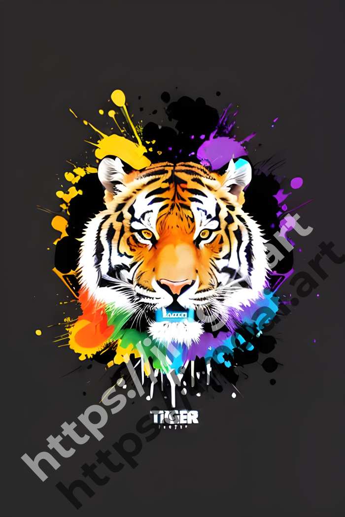  Постер tiger (дикие кошки)  в стиле Splash art. №1601